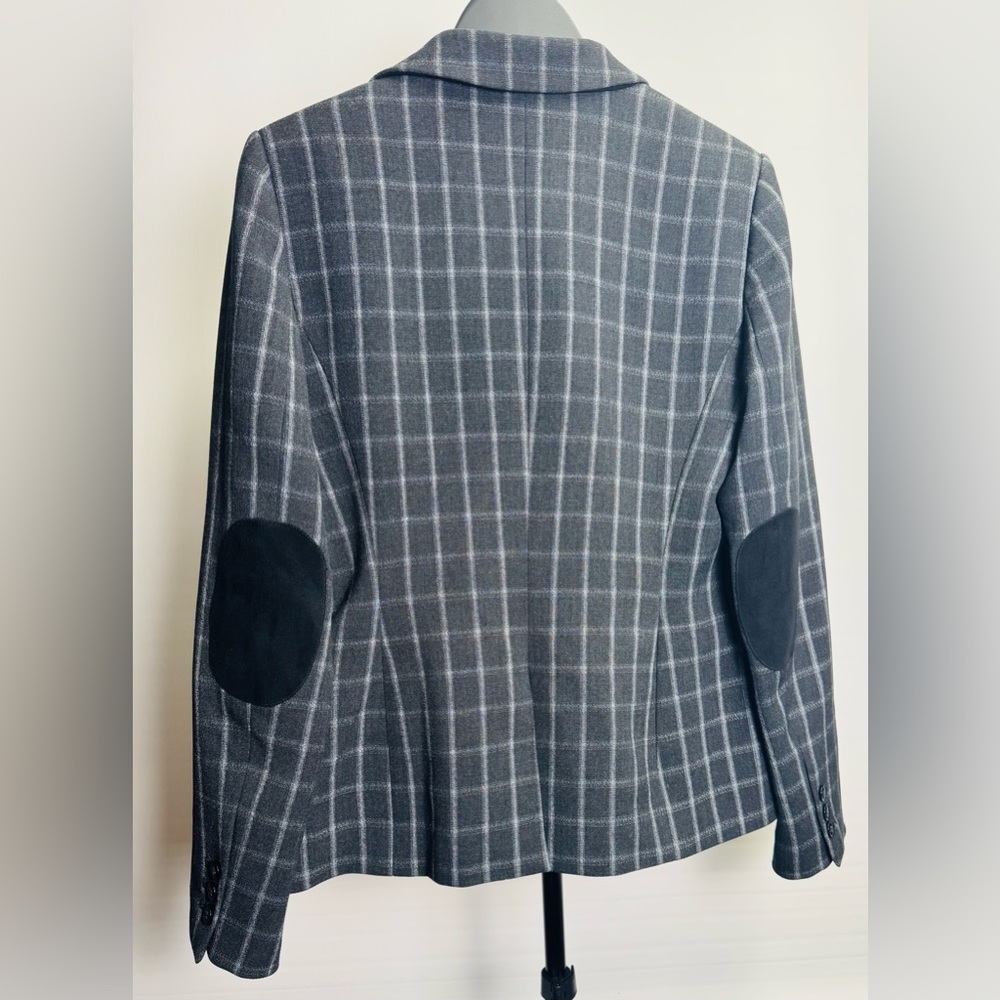 Tommy Hilfiger Plaid Blazer Gray Windowpane Elbow Patches Size 8 - Picture 2 of 9